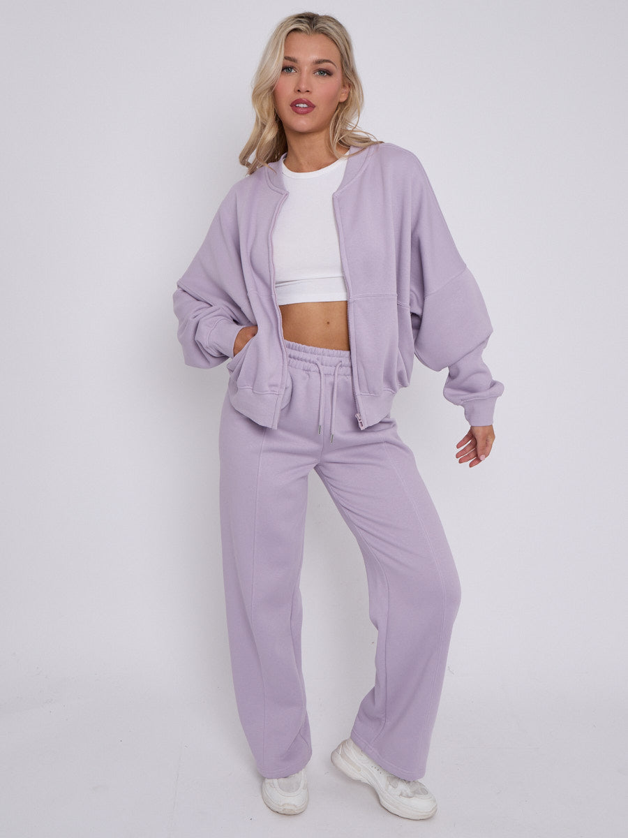 Oversized Bomber Style Fleece Zipper Co-ord