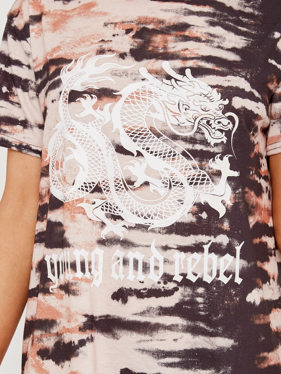 Young And Rebel Dragon Tie Dye T-shirt Dress