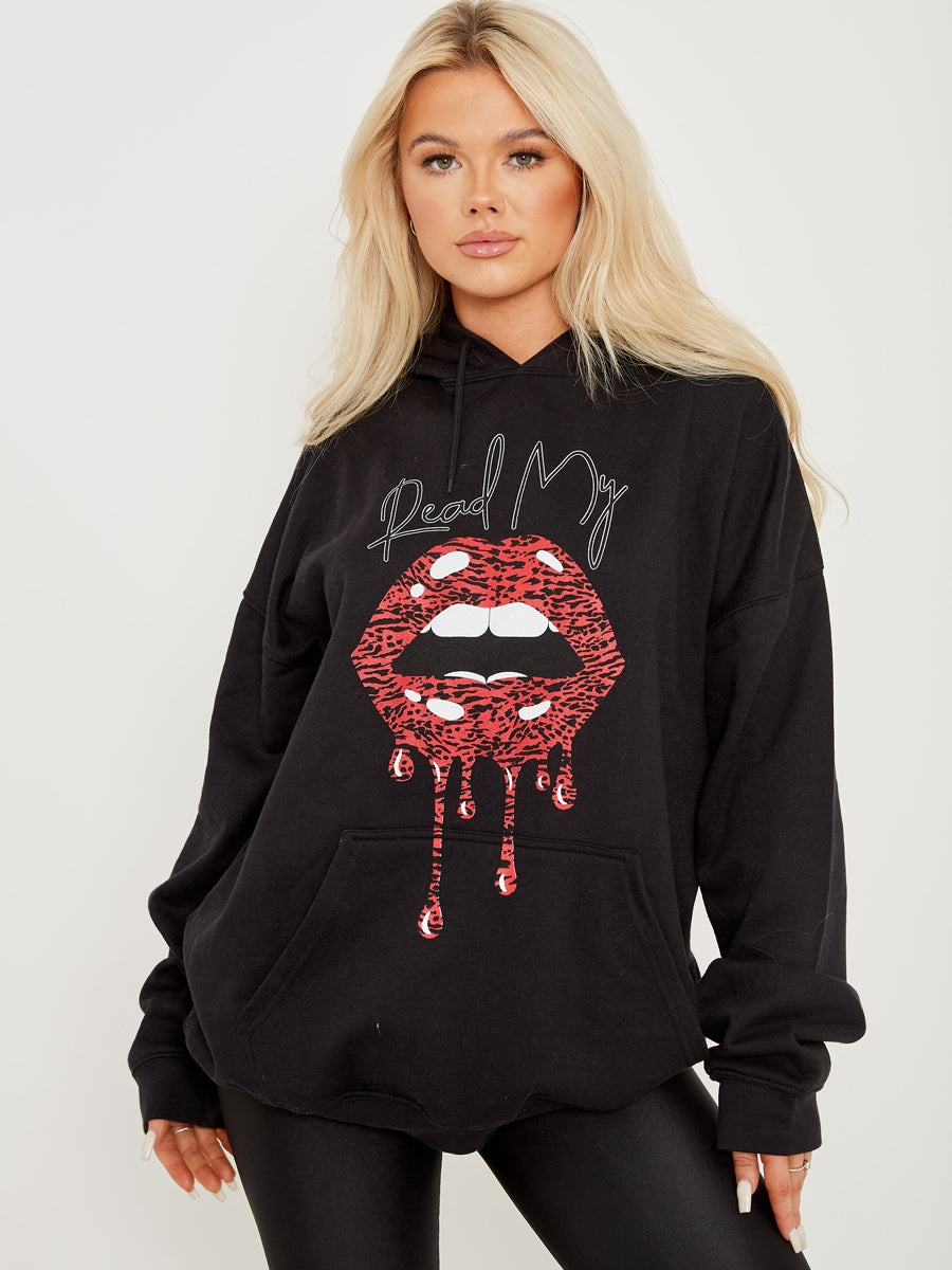Read My Lips Graphic Fleeced Hoodie