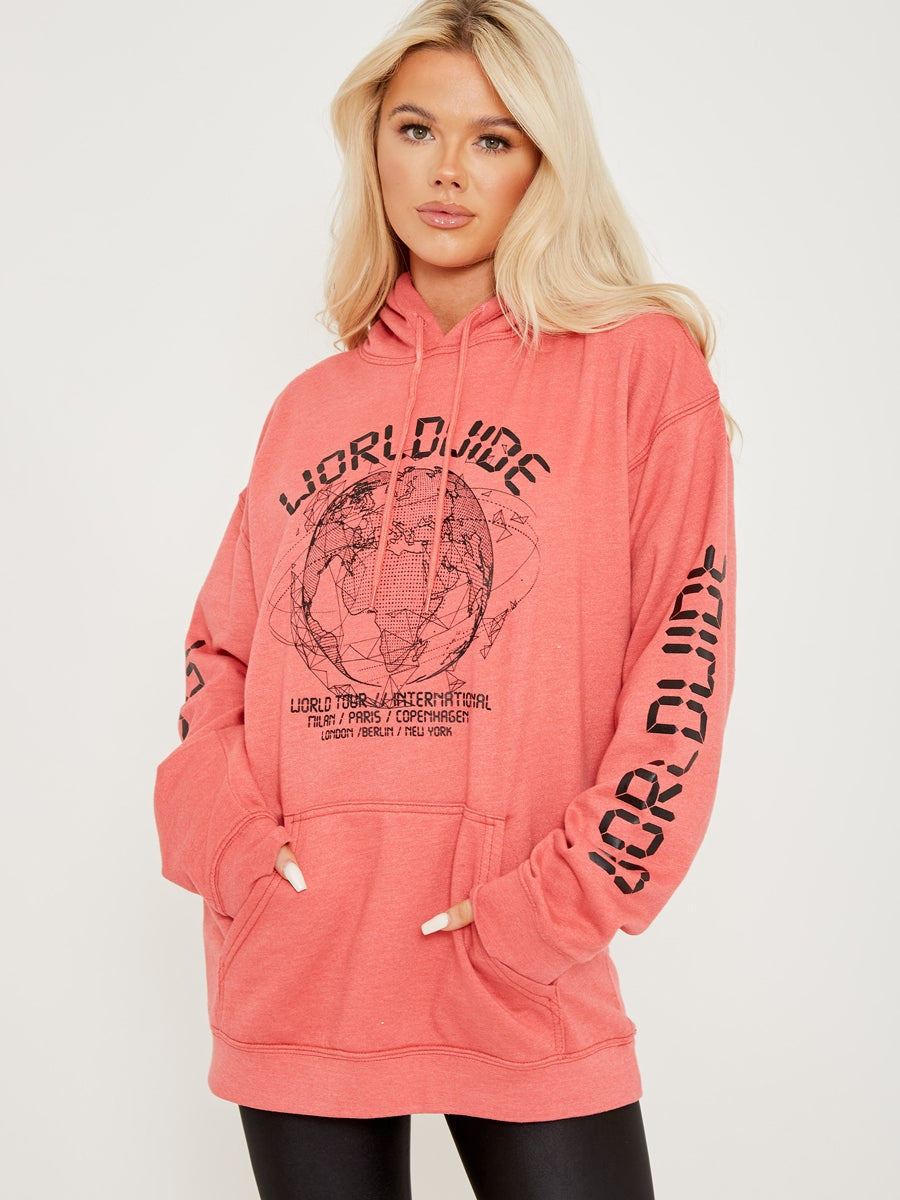 Worldwide Graphic Printed Fleeced Hoodie