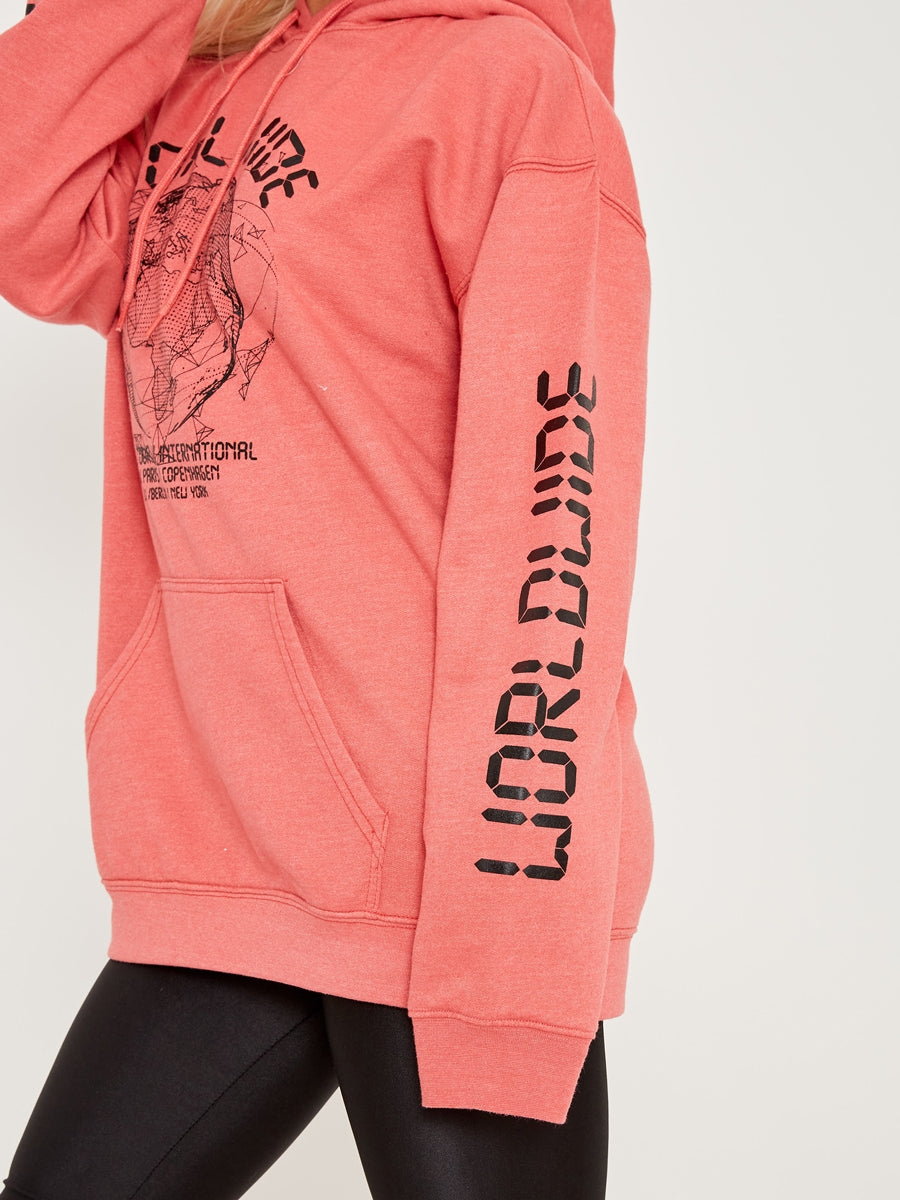 Worldwide Graphic Printed Fleeced Hoodie