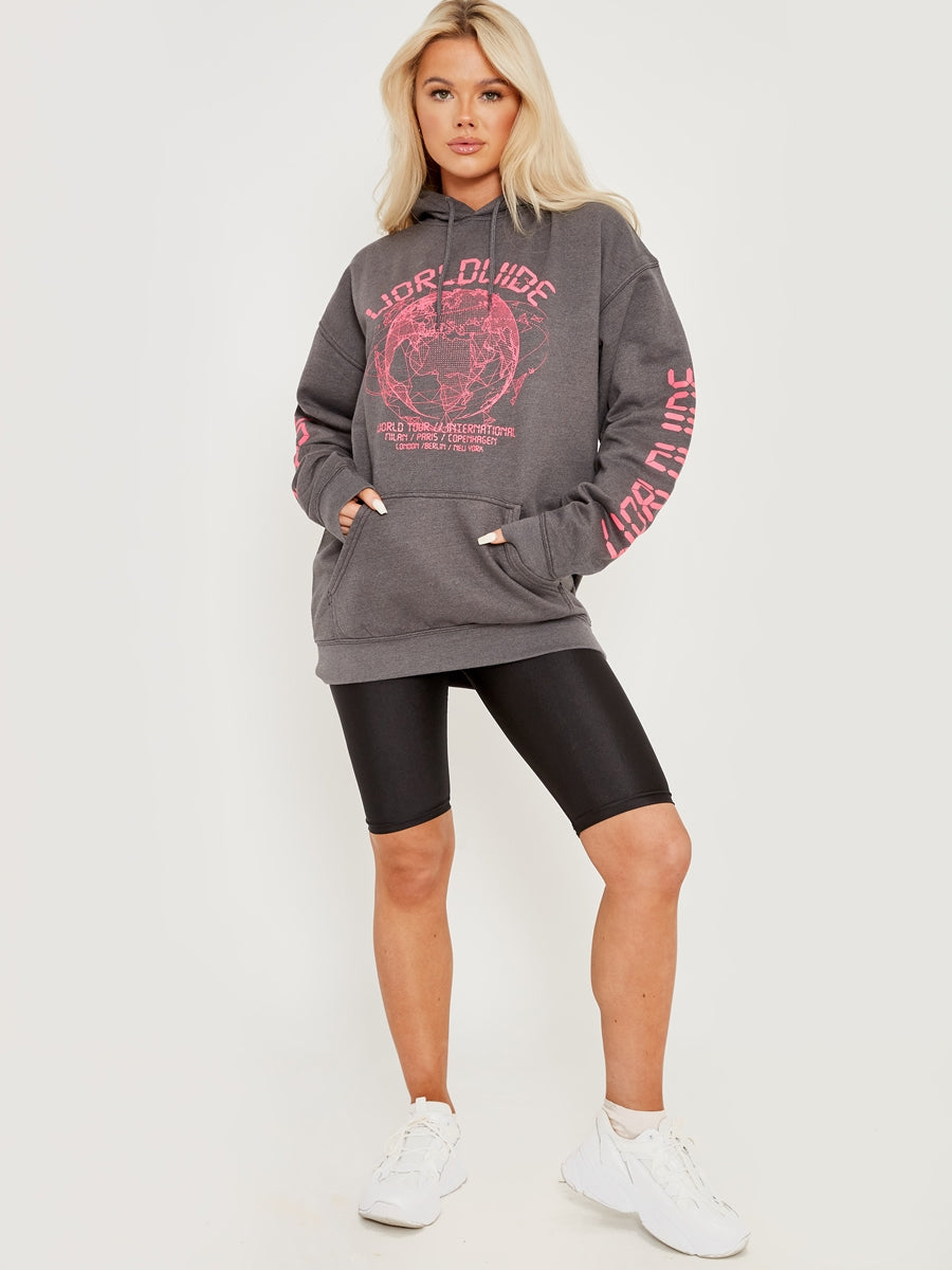 Worldwide Graphic Printed Fleeced Hoodie