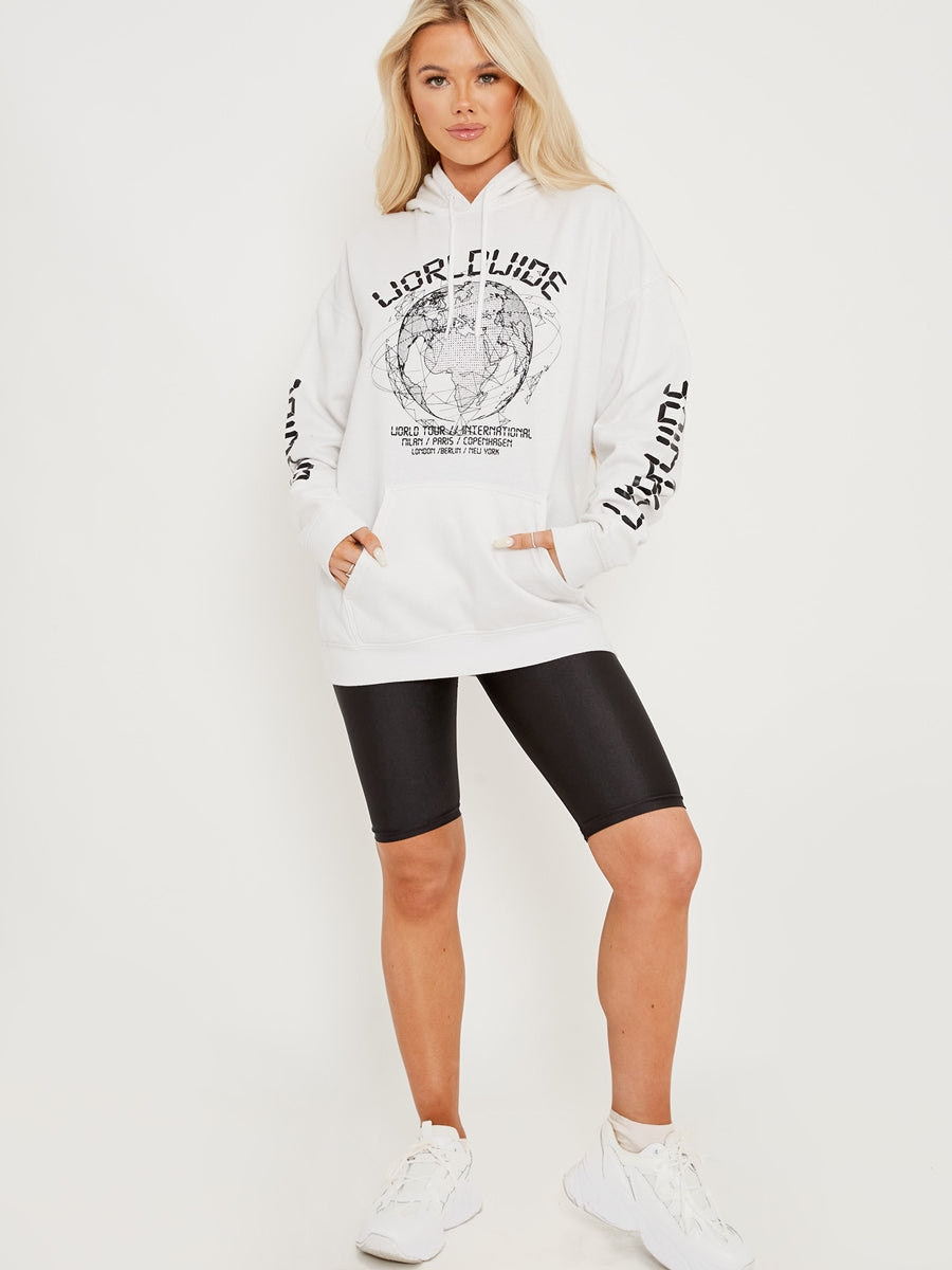 Worldwide Graphic Printed Fleeced Hoodie
