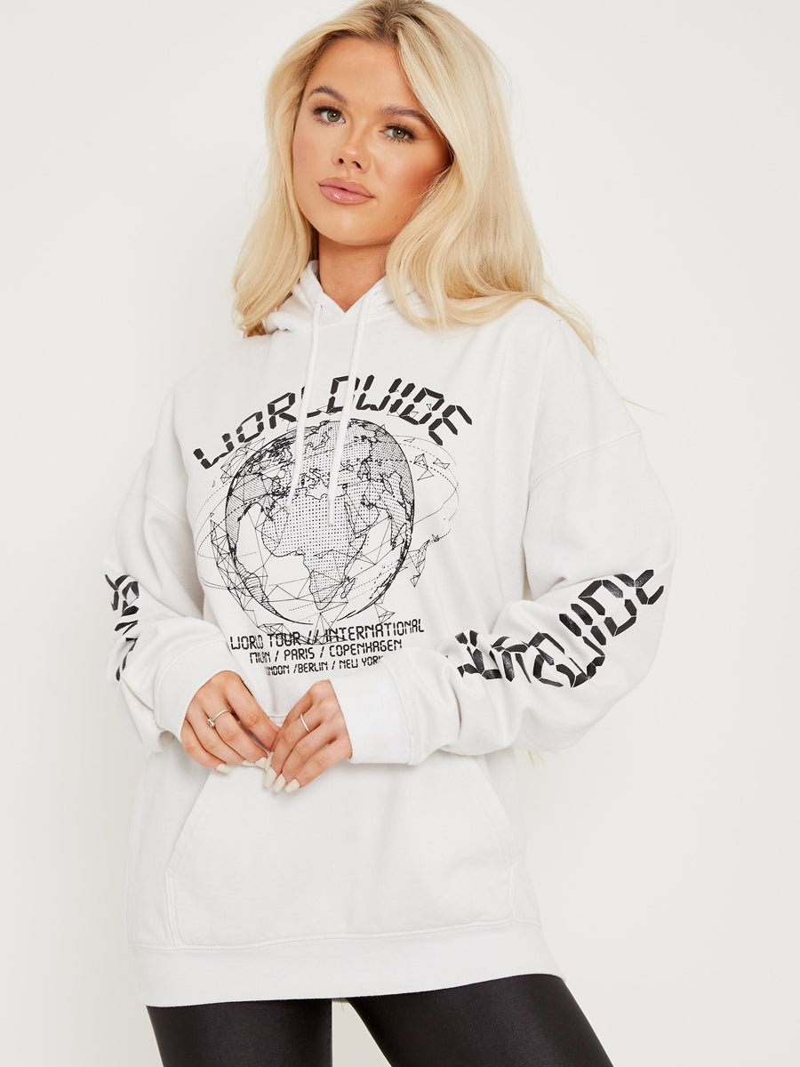 Worldwide Graphic Printed Fleeced Hoodie