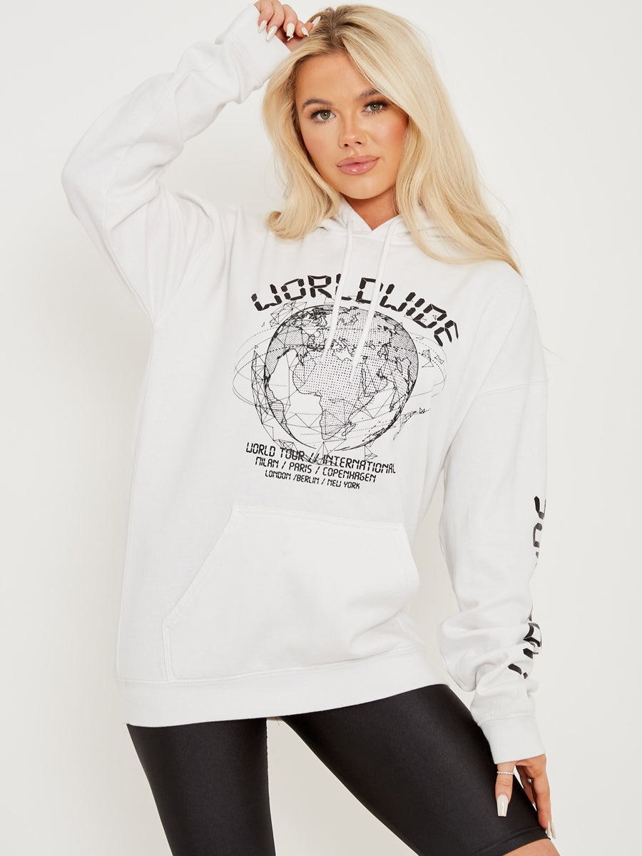 Worldwide Graphic Printed Fleeced Hoodie