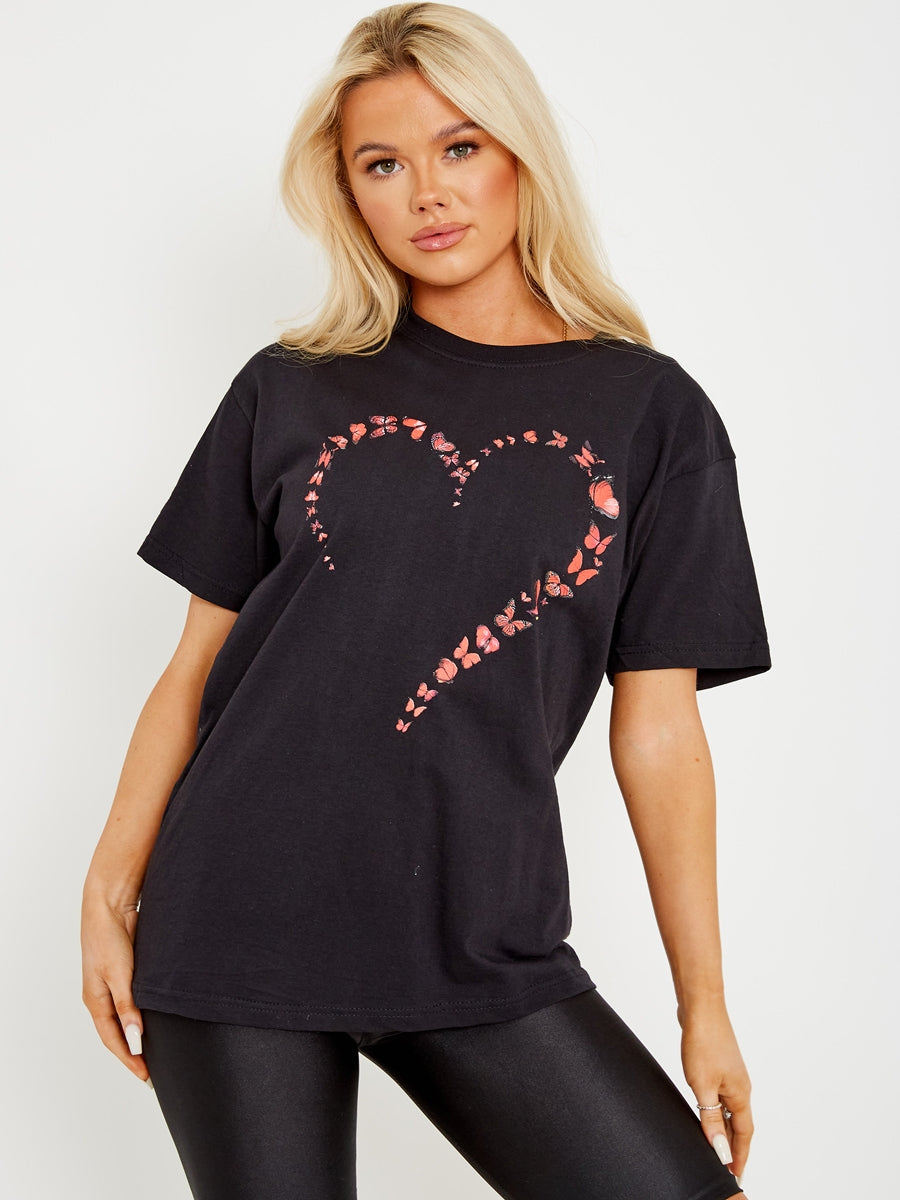 Butterfly Heart Graphic Printed T-Shirt
