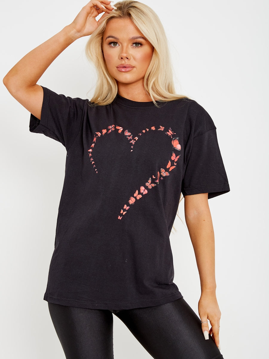 Butterfly Heart Graphic Printed T-Shirt