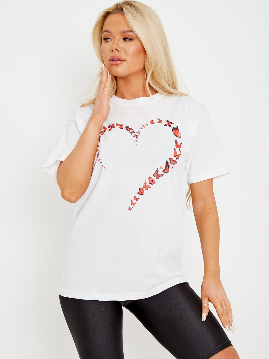 Butterfly Heart Graphic Printed T-Shirt