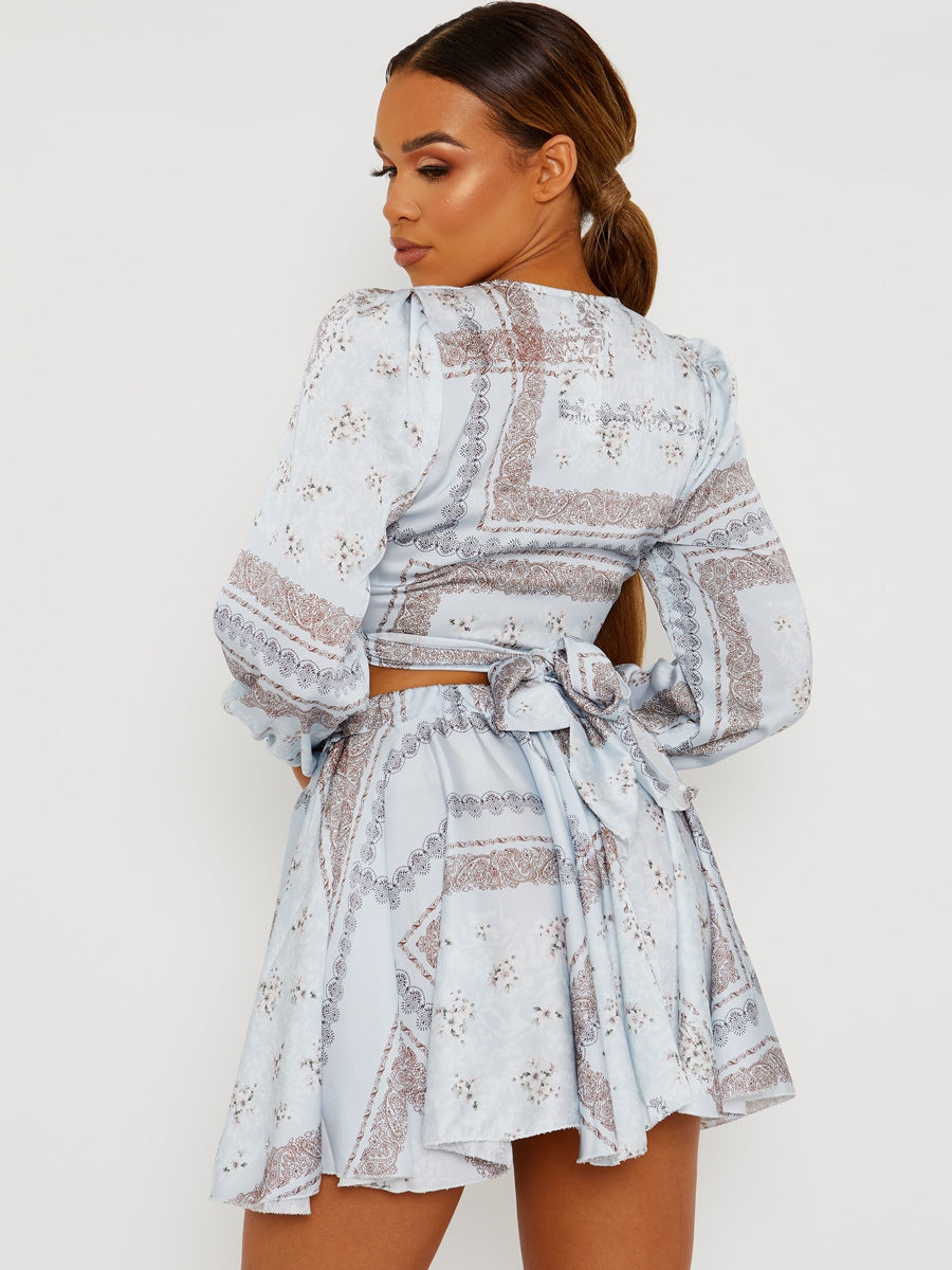 Floral Print Satin Crop Top & Skirt Co-ord
