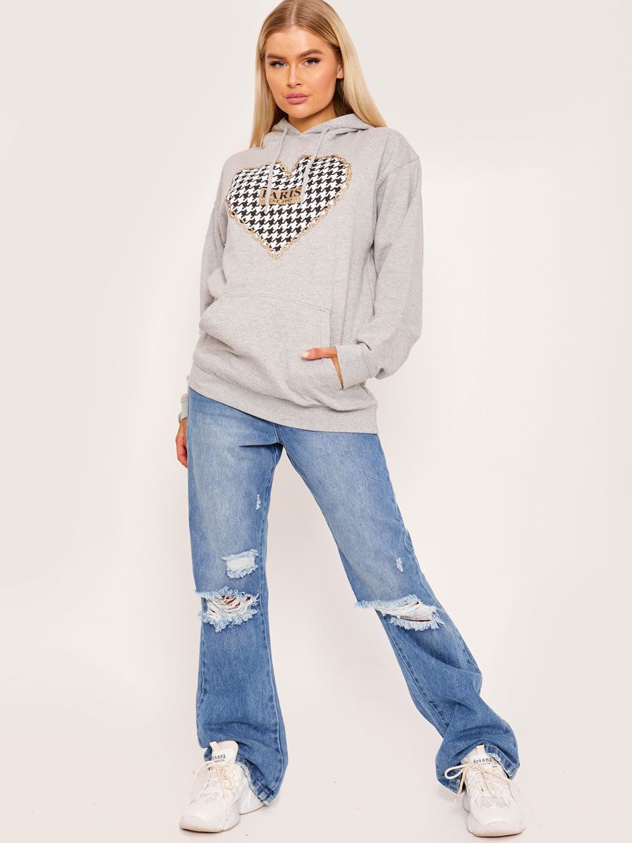 Paris Dogtooth Graphic Fleeced Hoodie