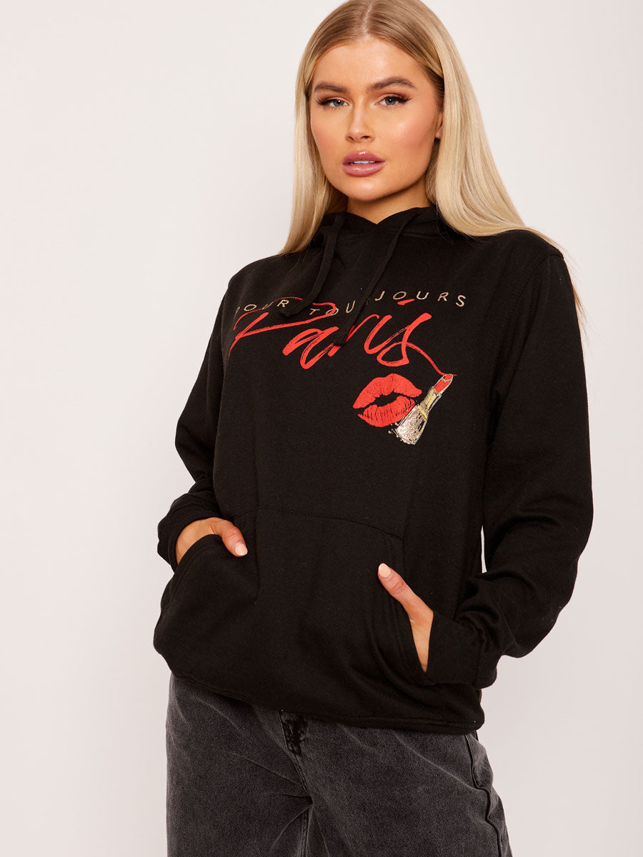 Pour Tourjours Paris Graphic Print Fleeced Hoodie