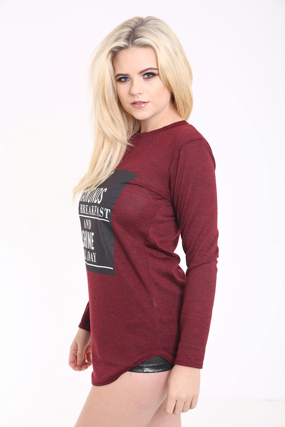 Melange Knit Eat Diamonds Print Long Sleeve Top