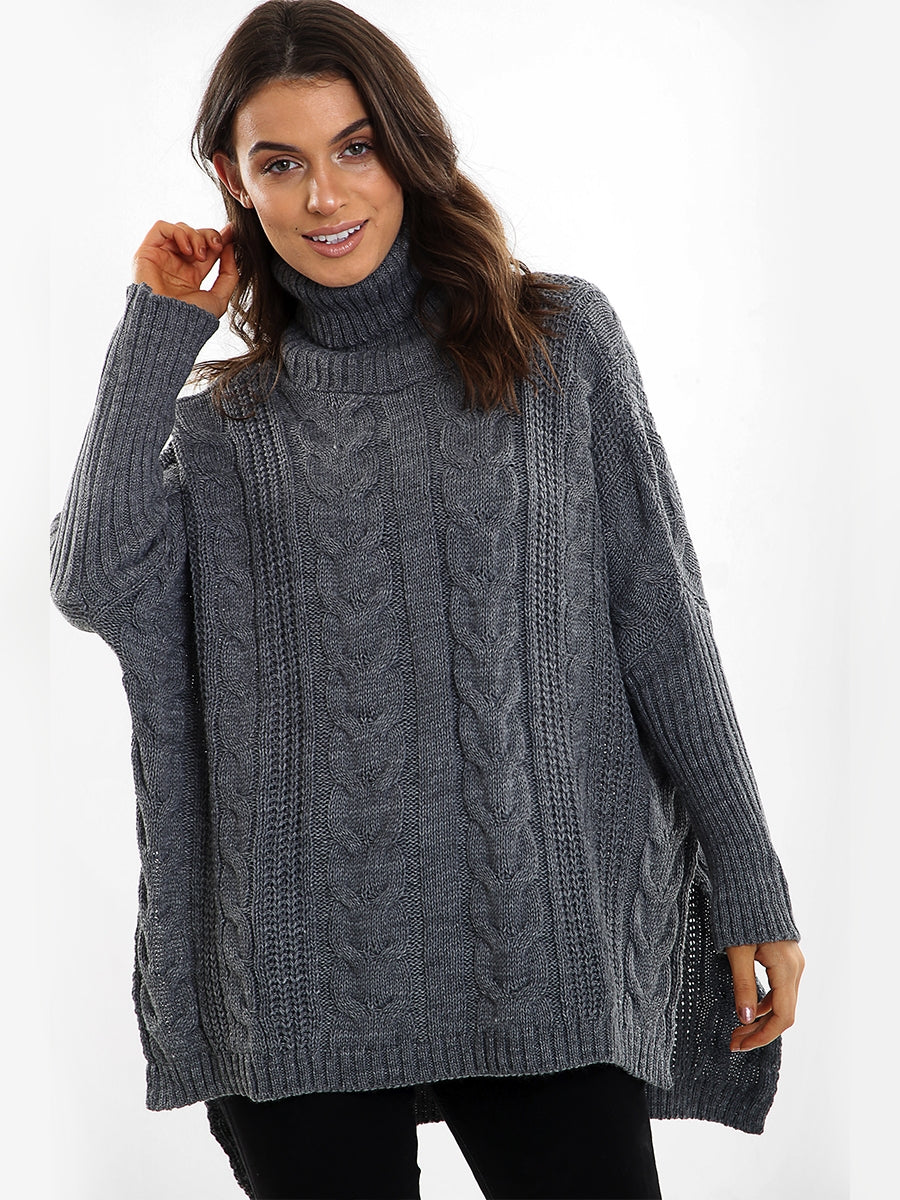 Kady Oversized Dip Hem Cable Knit Jumper