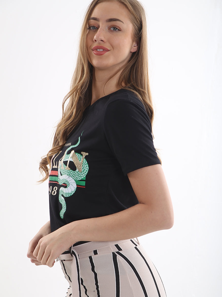 Snake Print Milan Slogan T-Shirt