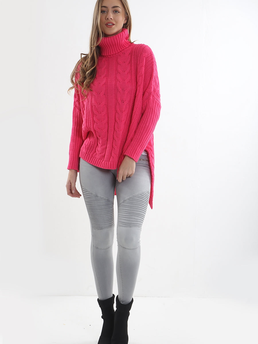 Kady Oversized Dip Hem Cable Knit Jumper