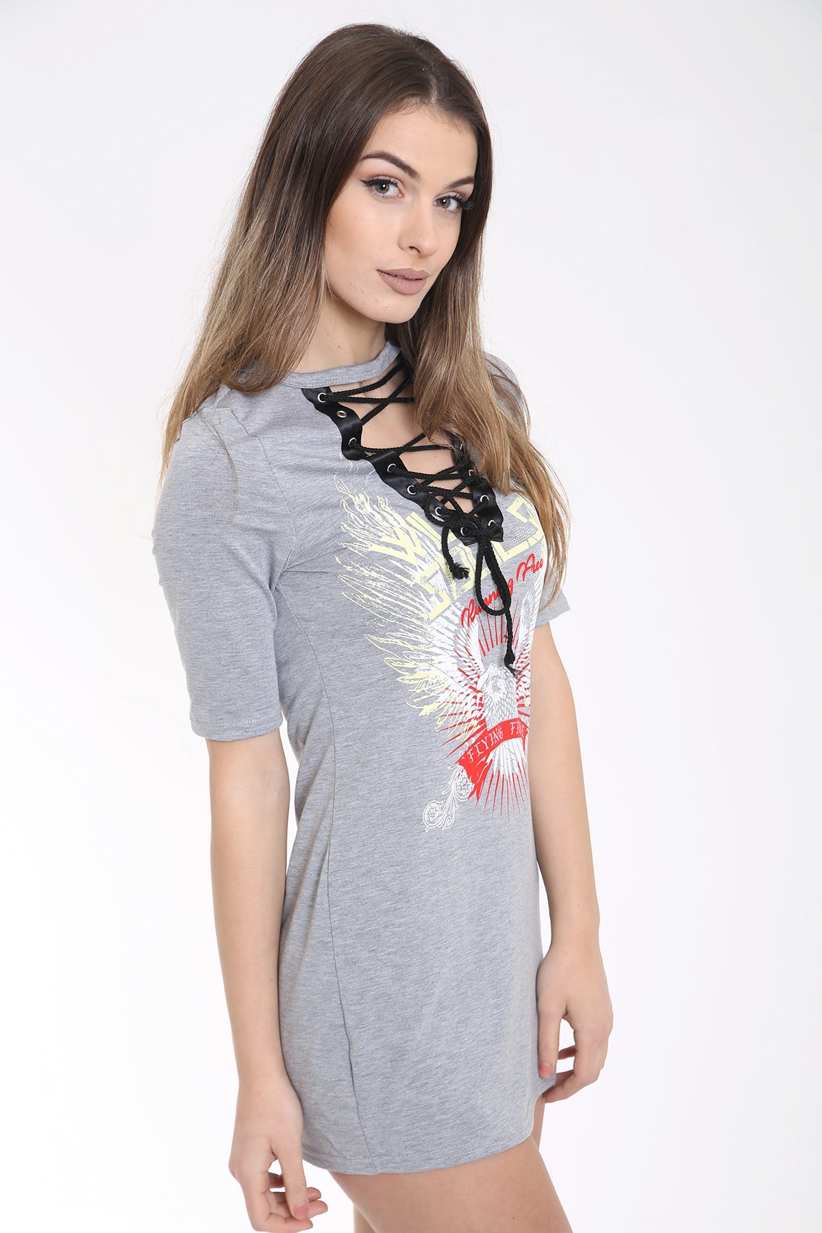 Lace Up Wild Souls Print Longline T Shirt Dress