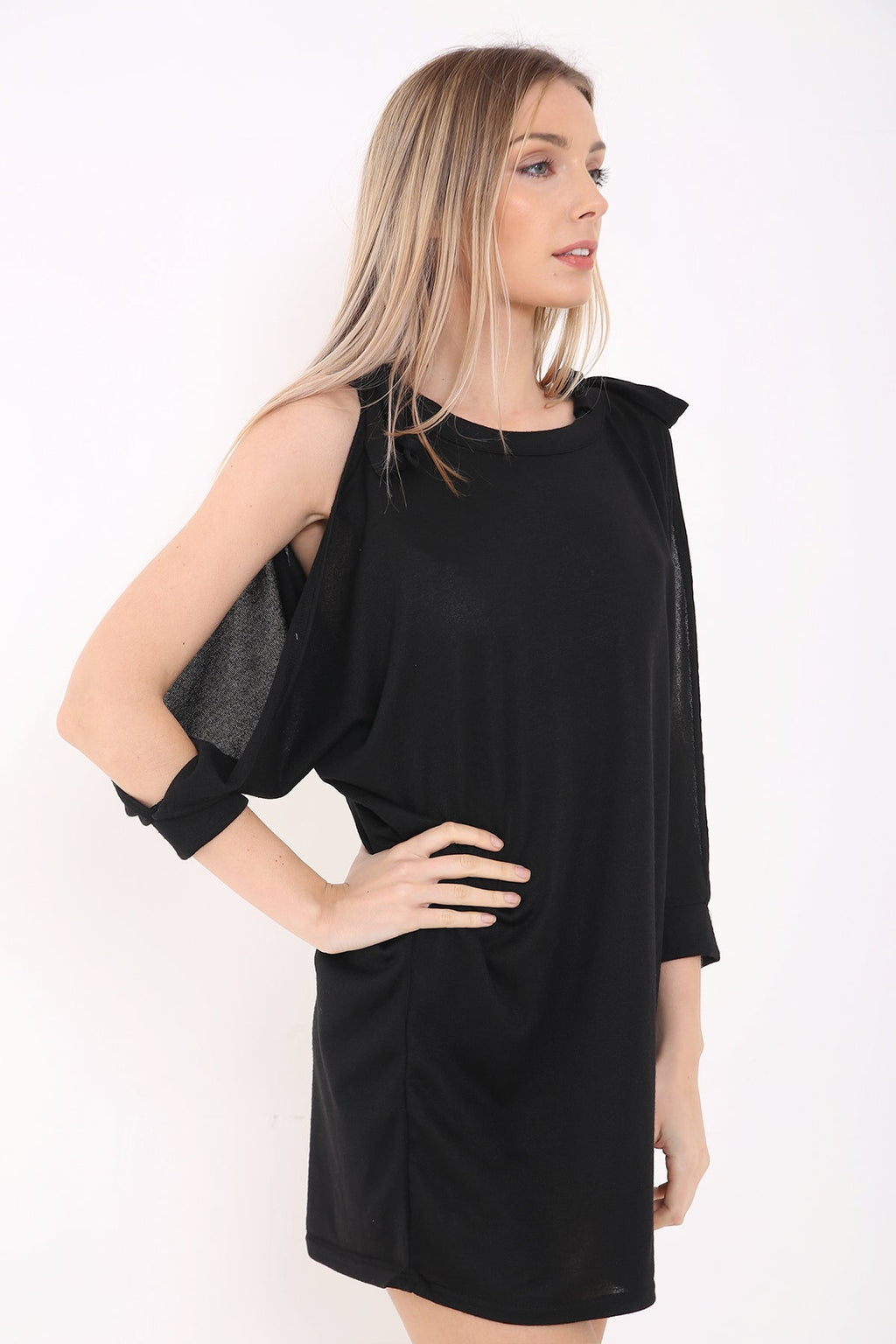 Tie Knot Shoulder Cut Sleeve Baggy Dress Top