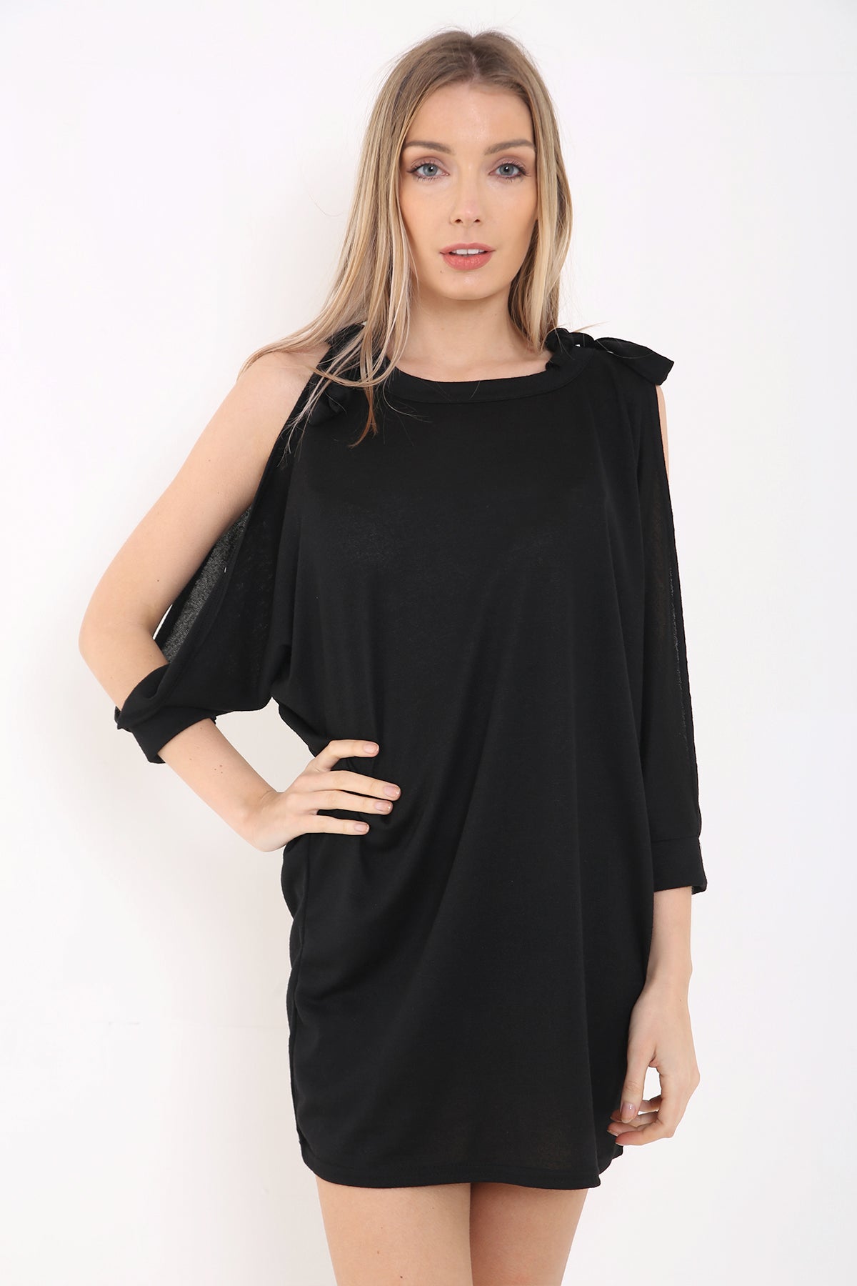 Tie Knot Shoulder Cut Sleeve Baggy Dress Top