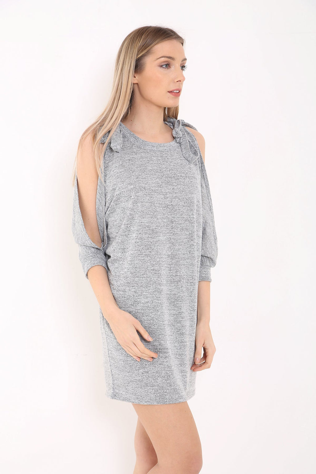 Tie Knot Shoulder Cut Sleeve Baggy Dress Top