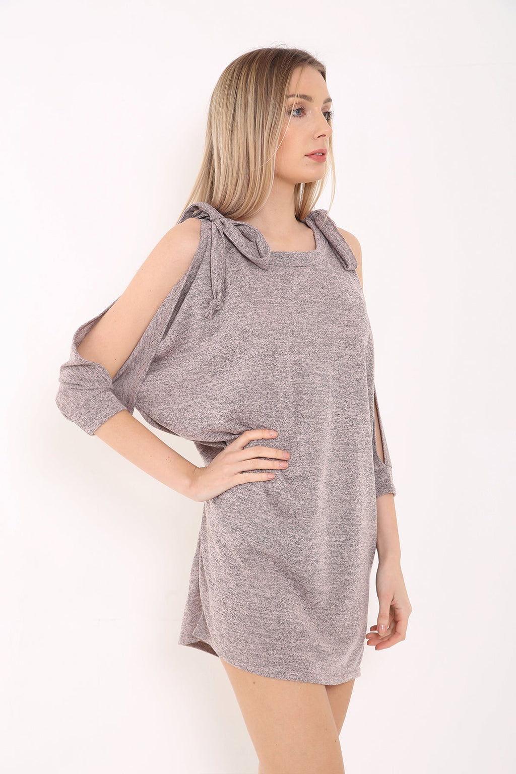 Tie Knot Shoulder Cut Sleeve Baggy Dress Top
