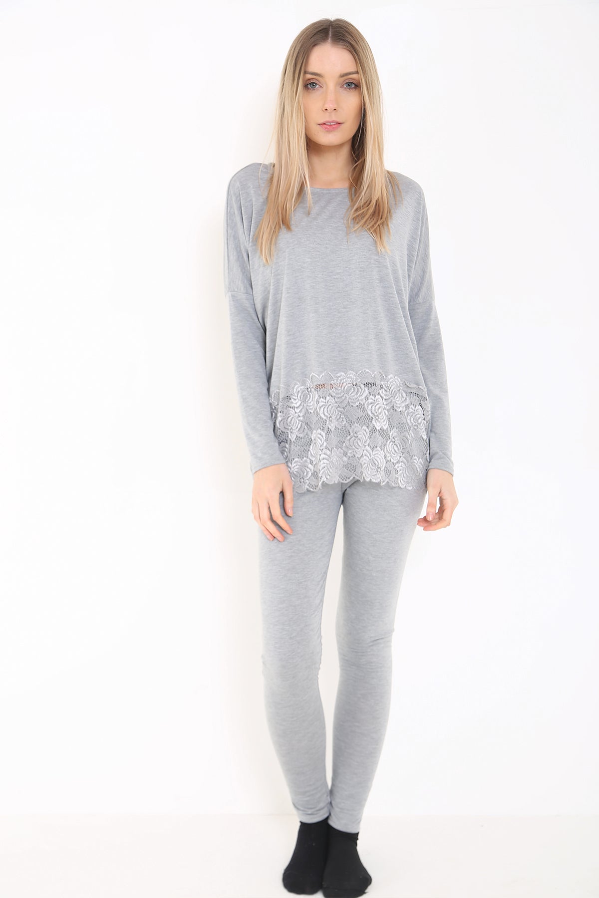 Lace Trim Back And Hem LoungeWear Set