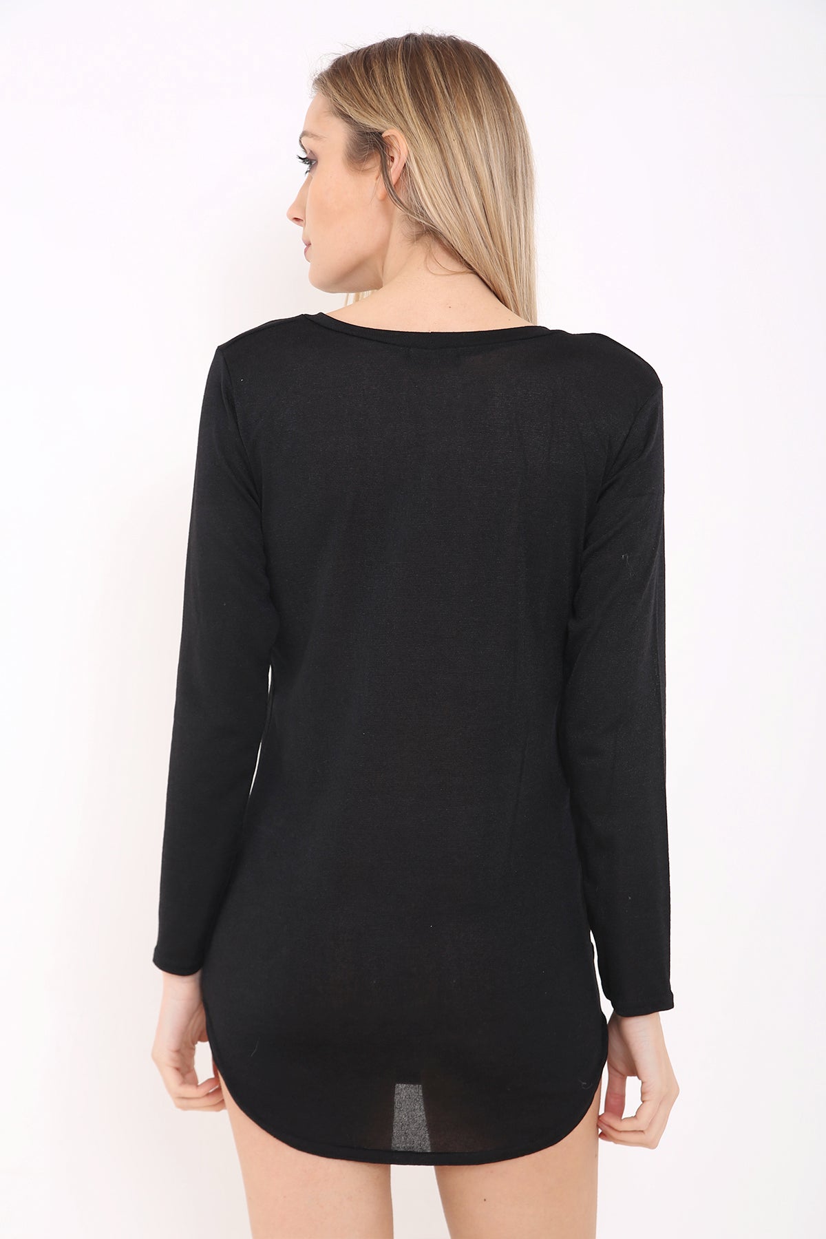 Melange Knit Eat Diamonds Print Long Sleeve Top