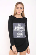Melange Knit Eat Diamonds Print Long Sleeve Top