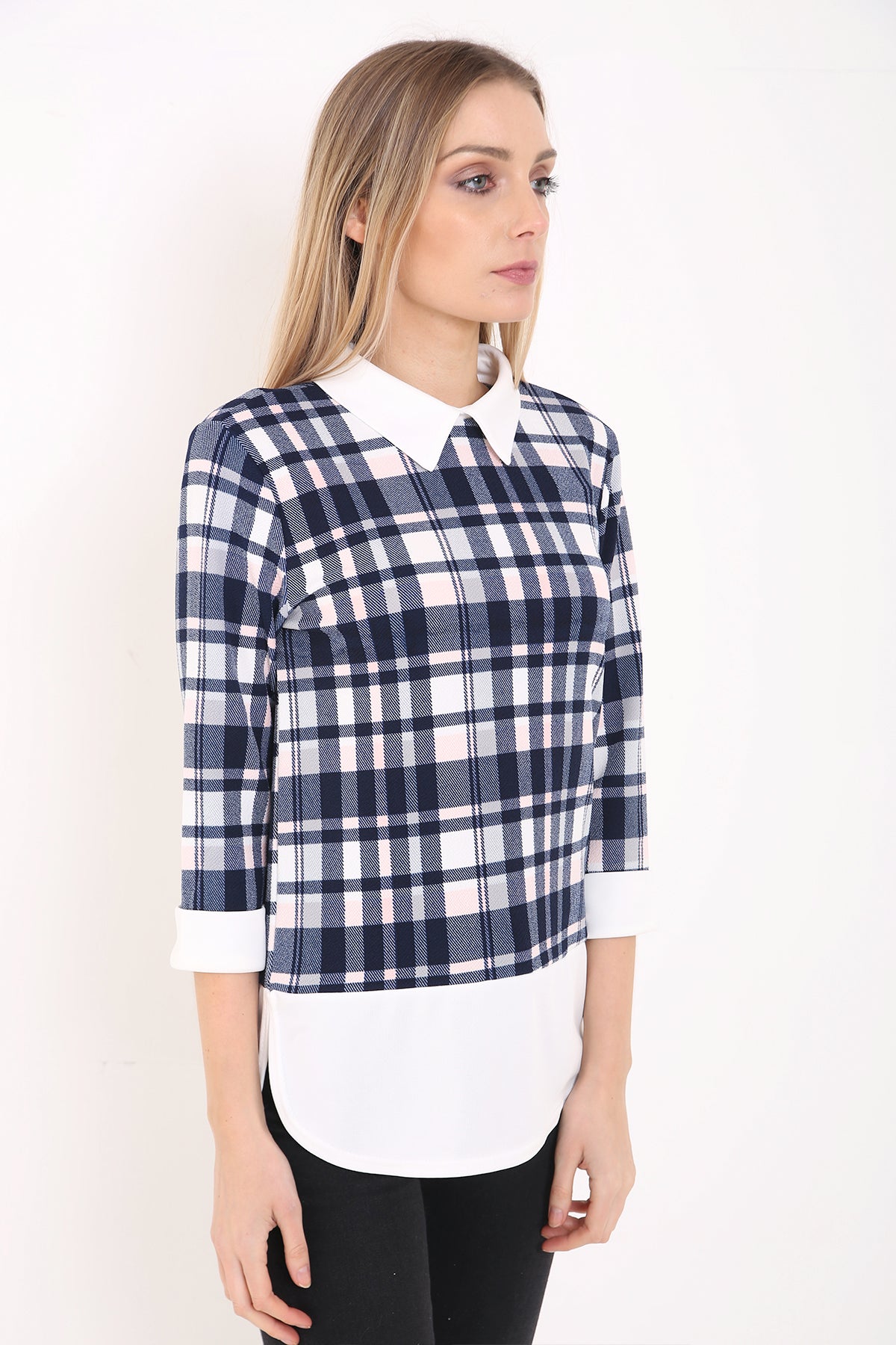 Checked Pattern Collared Top