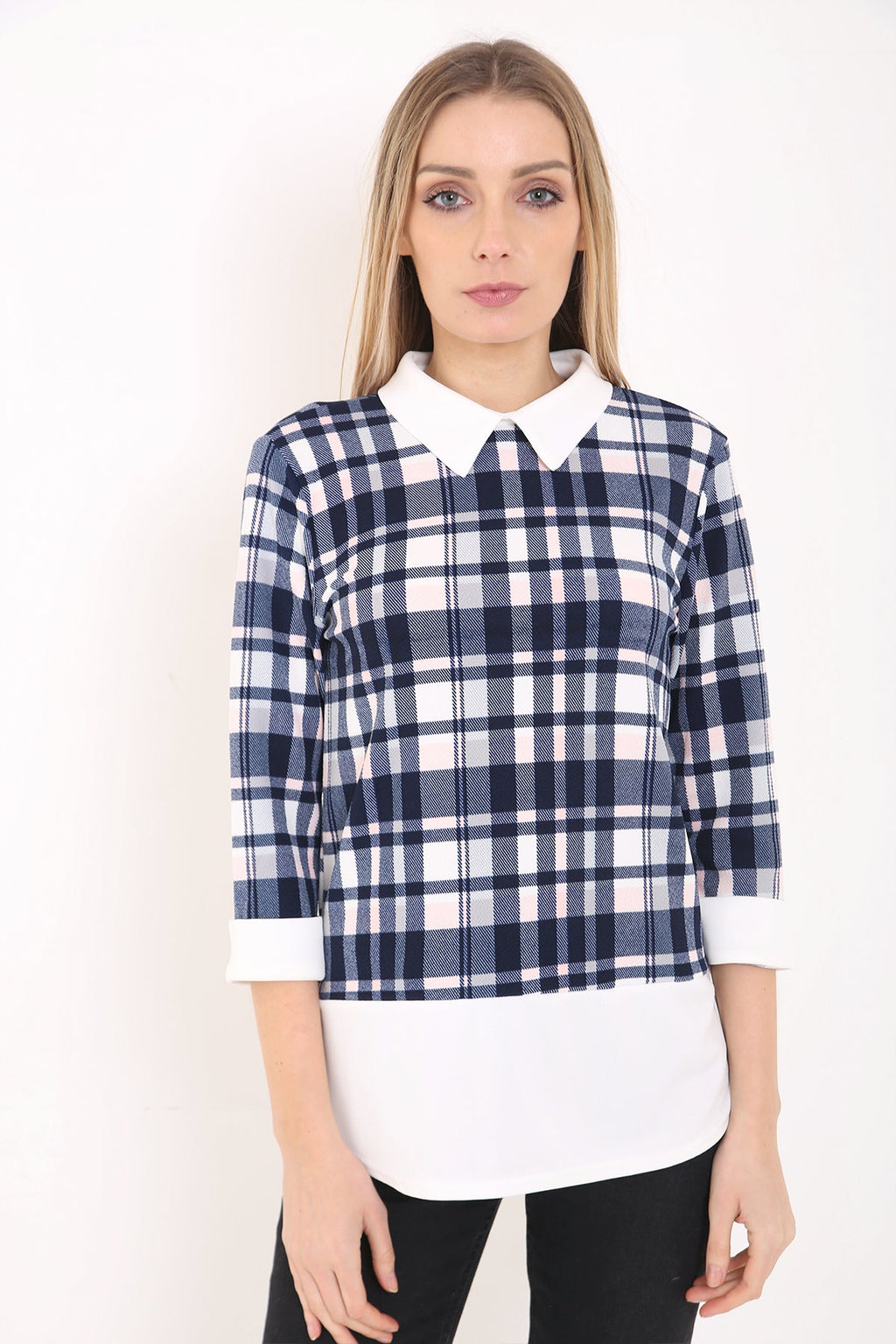 Checked Pattern Collared Top