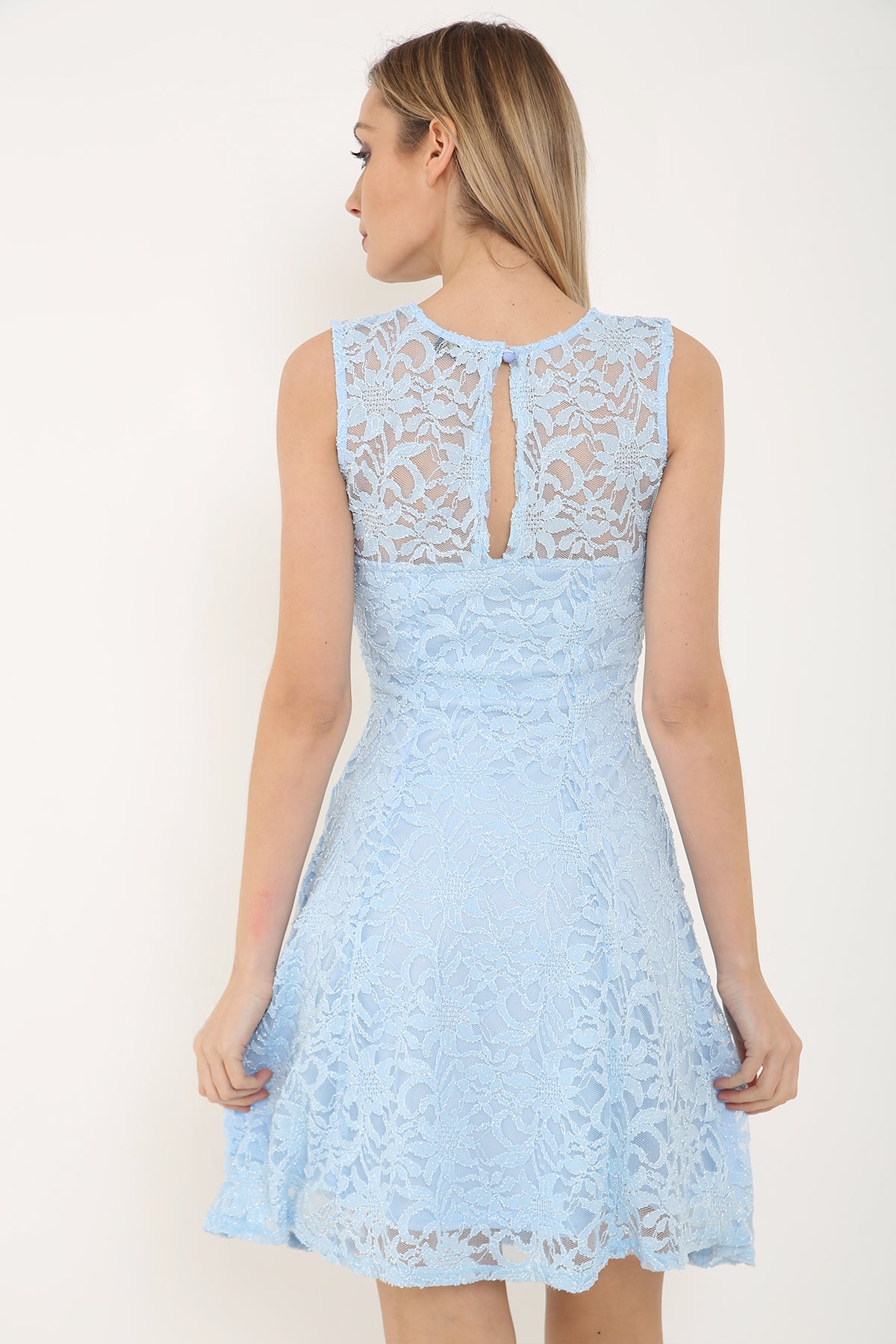 Glitter Lace Lined Skater Dress