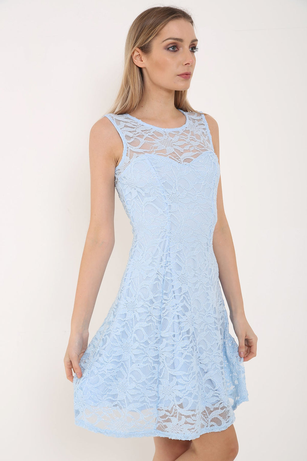 Glitter Lace Lined Skater Dress