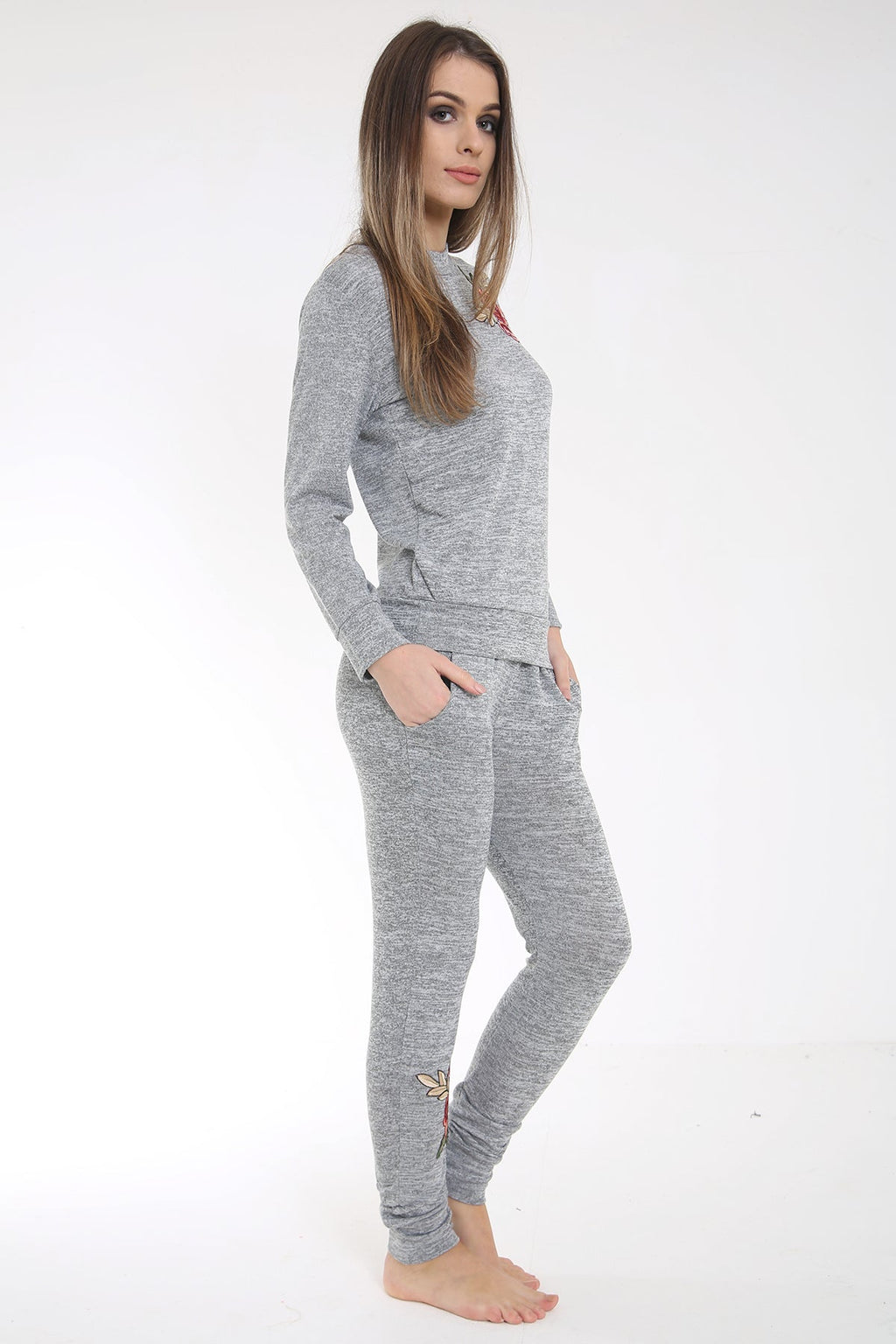 Melange Knit Embroidered Loungewear