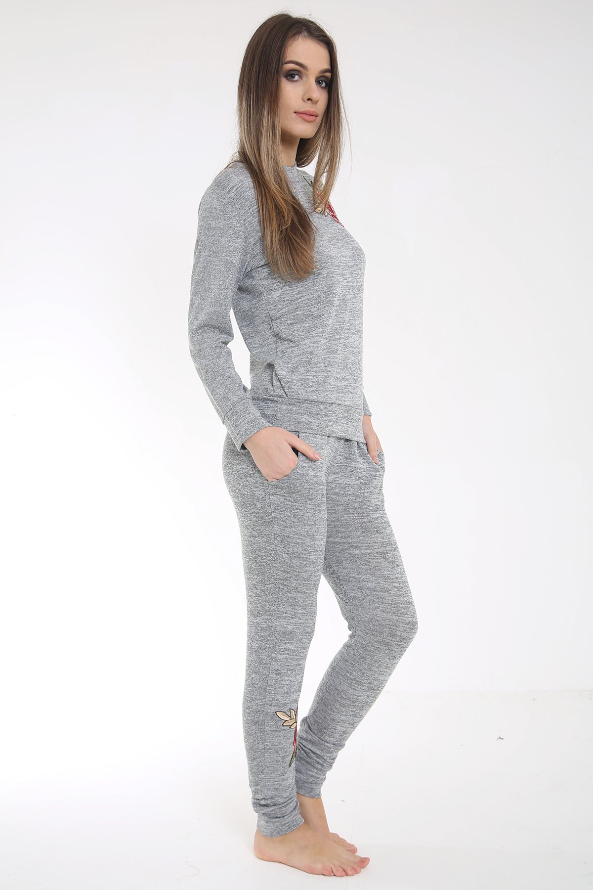 Melange Knit Embroidered Loungewear