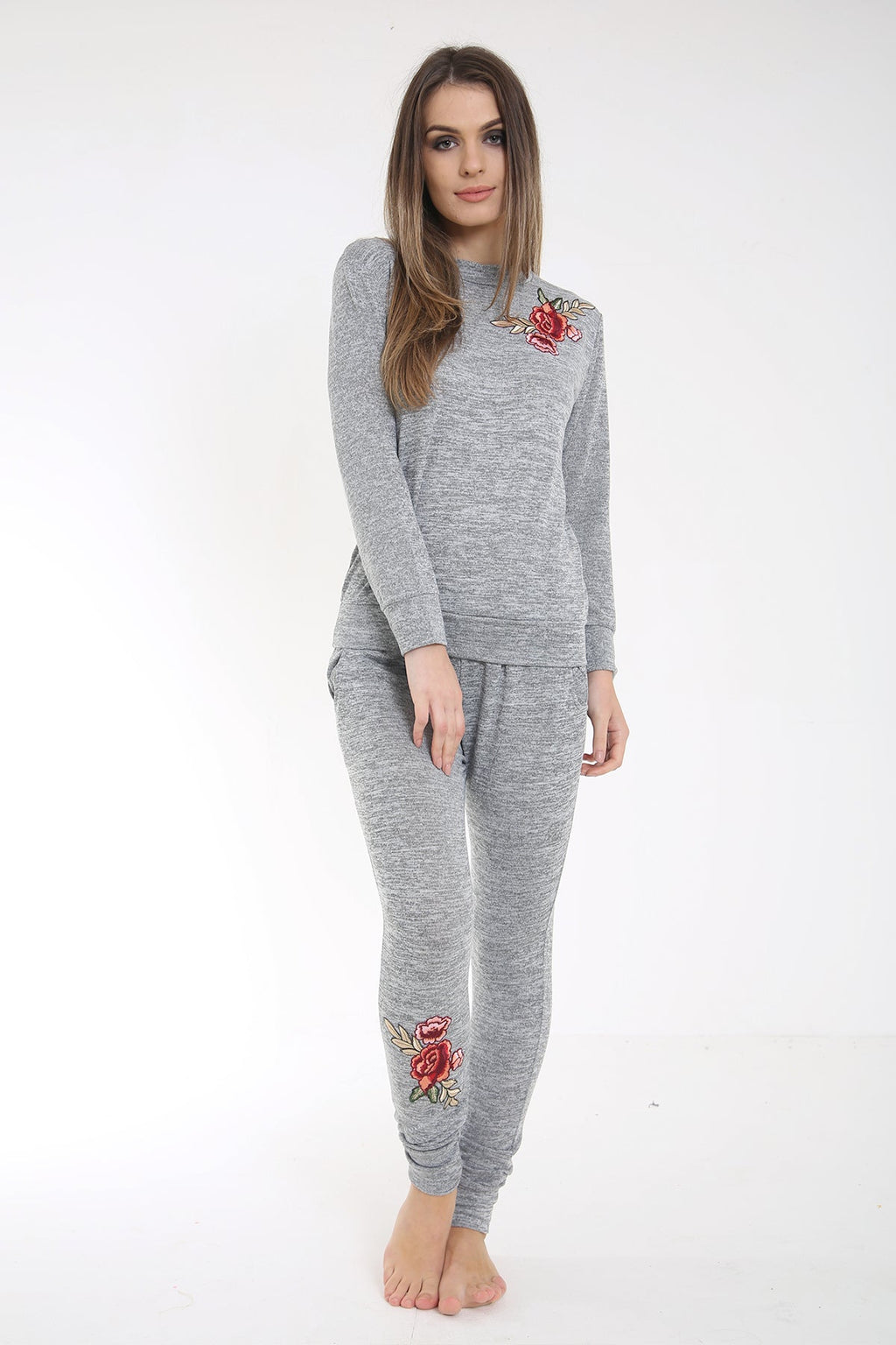 Melange Knit Embroidered Loungewear