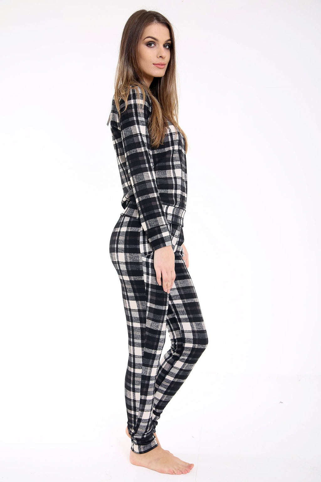 Crepe Fabric Checked Loungewear Suit