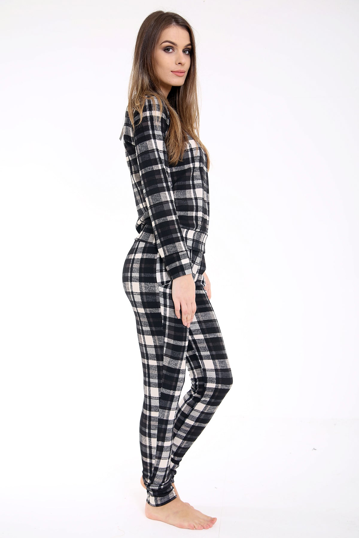 Crepe Fabric Checked Loungewear Suit