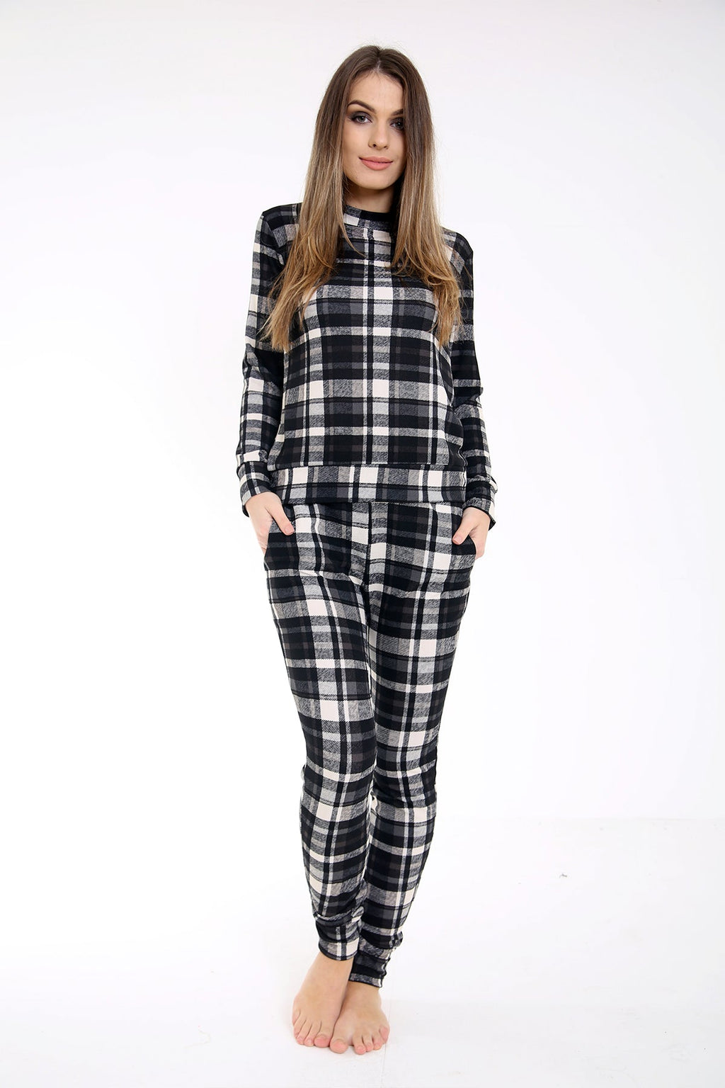 Crepe Fabric Checked Loungewear Suit