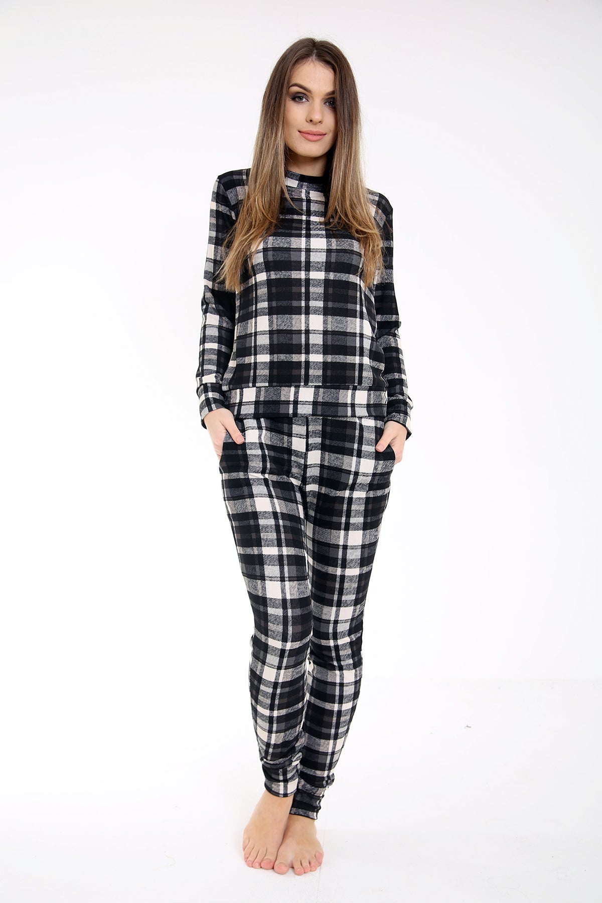 Crepe Fabric Checked Loungewear Suit