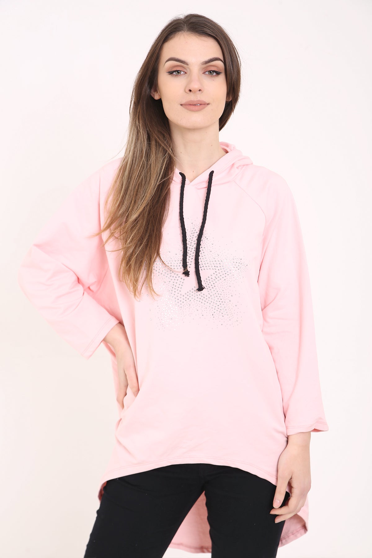 Studded Star Detail Oversized Hooded Jumper