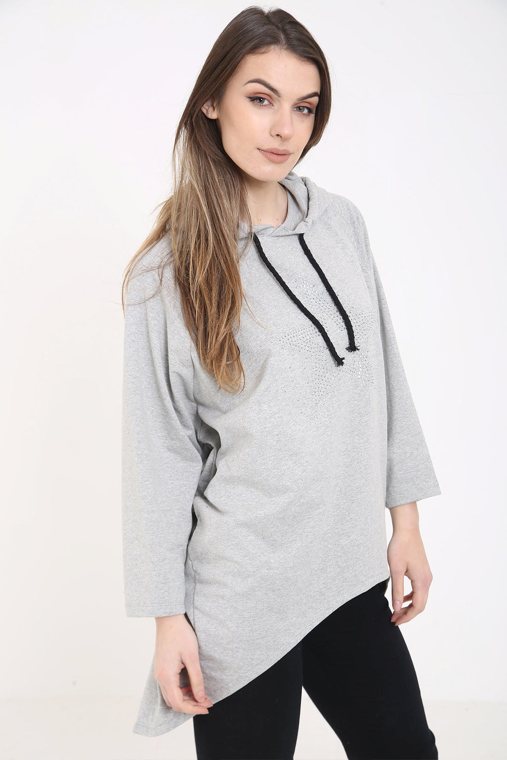 Studded Star Detail Oversized Hooded Jumper