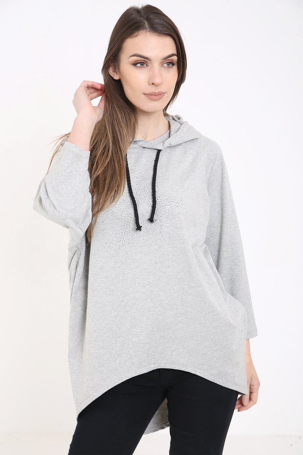 Studded Star Detail Oversized Hooded Jumper