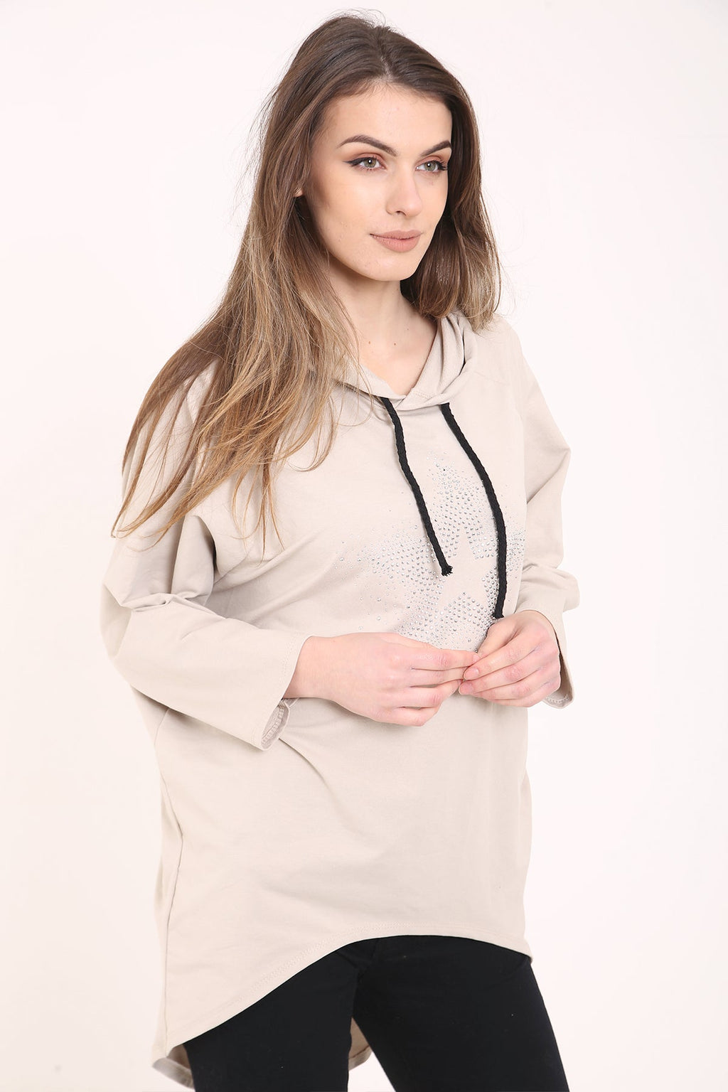 Studded Star Detail Oversized Hooded Jumper