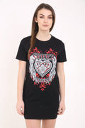 Slash Back Studded Heart Printed Longline T Shirt Dress
