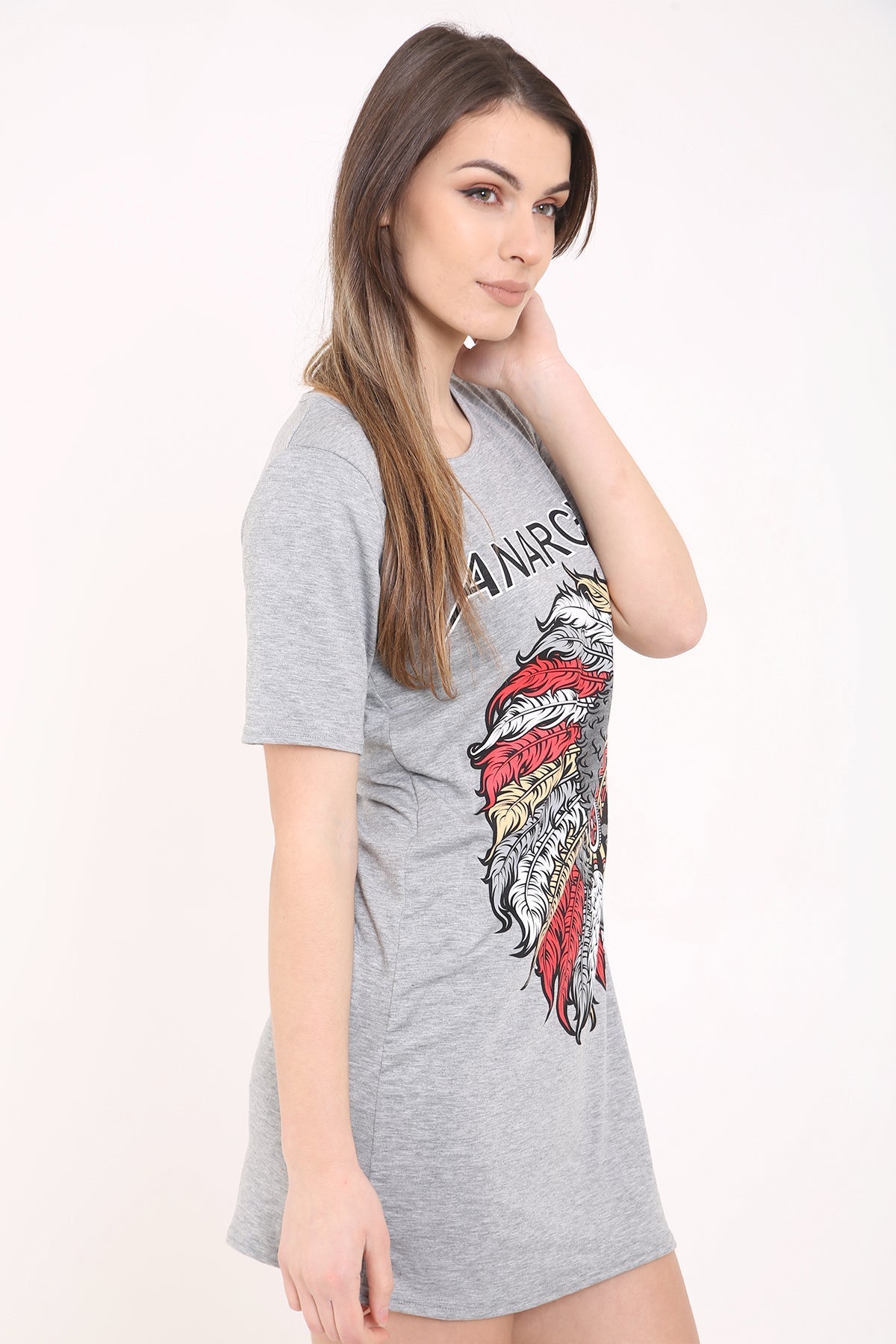 Anarchy Tribal Skull Printed Longline T Shirt Dress