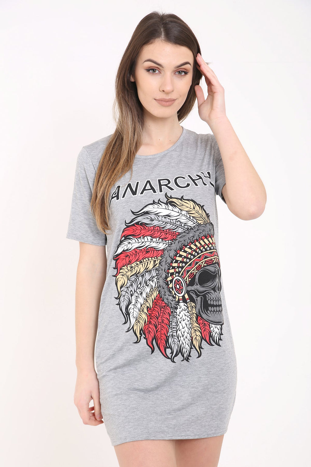 Anarchy Tribal Skull Printed Longline T Shirt Dress