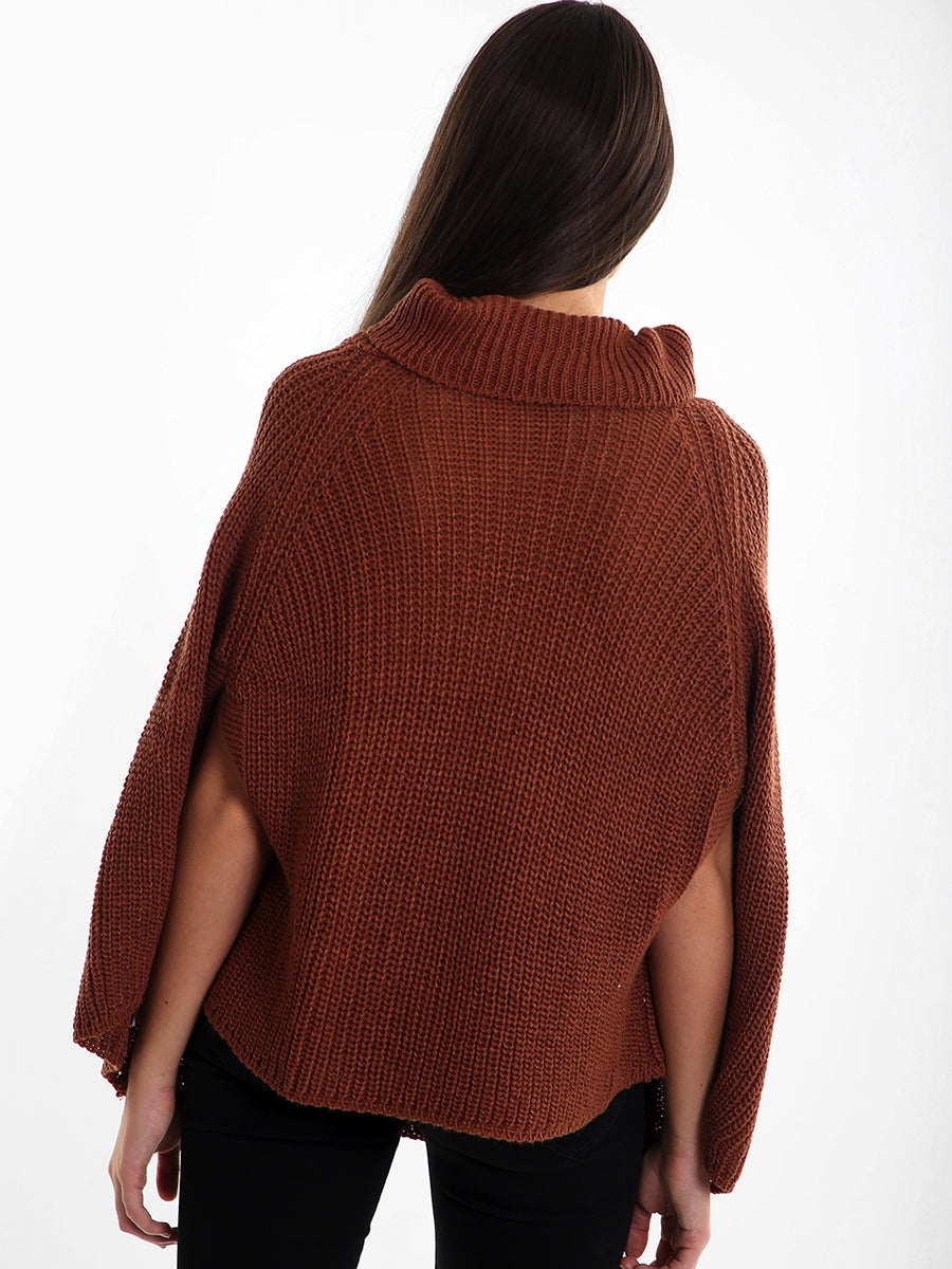 Roll Neck Knitted Poncho