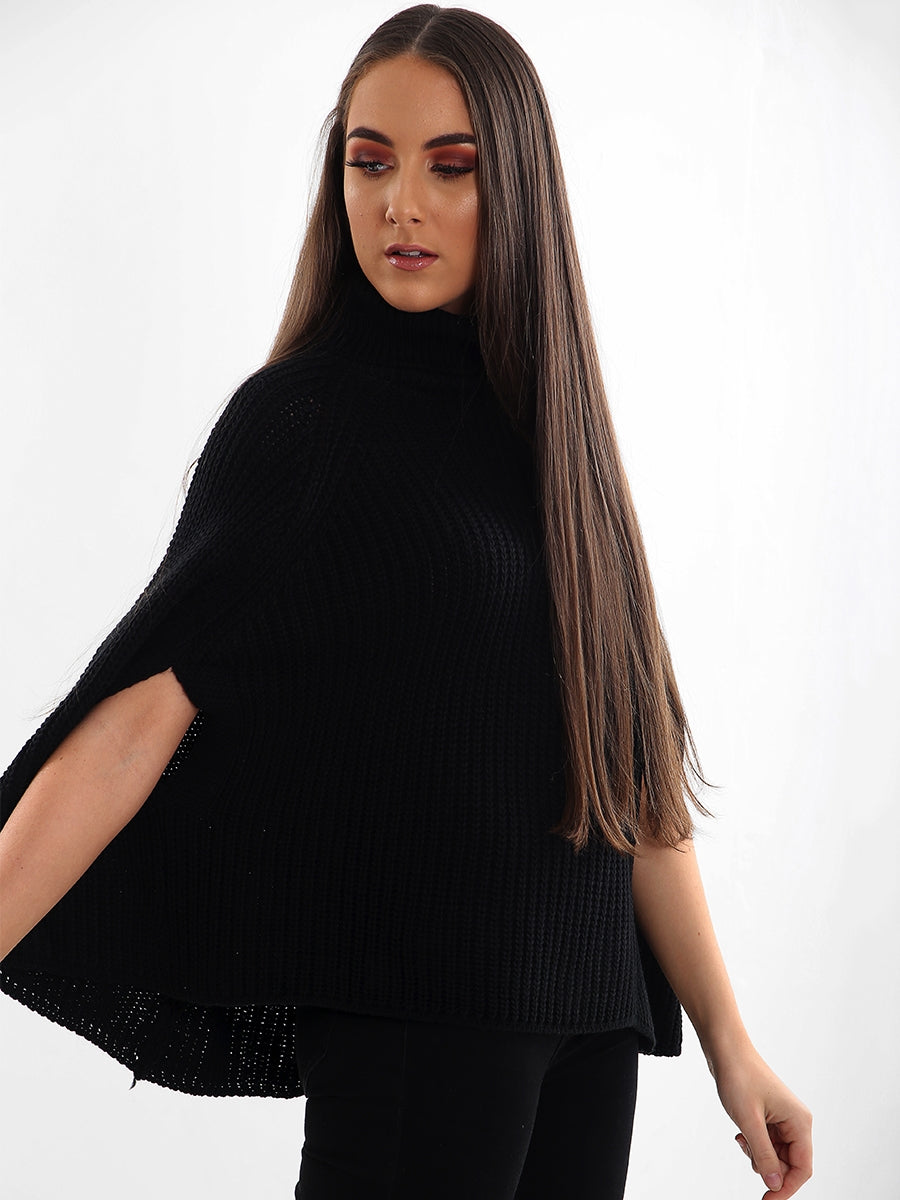 Roll Neck Knitted Poncho