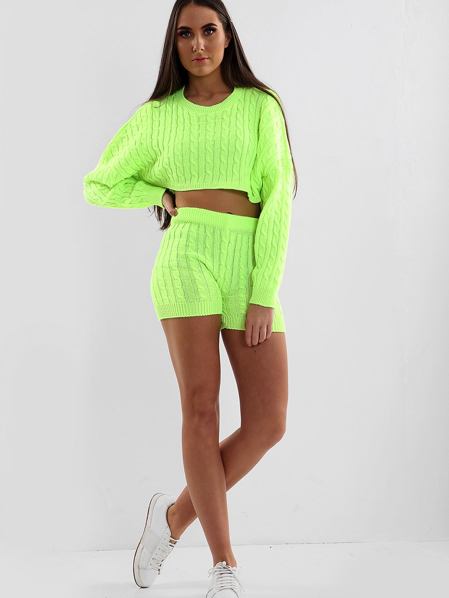 Cable Knit Crop Top & Shorts Co-ord