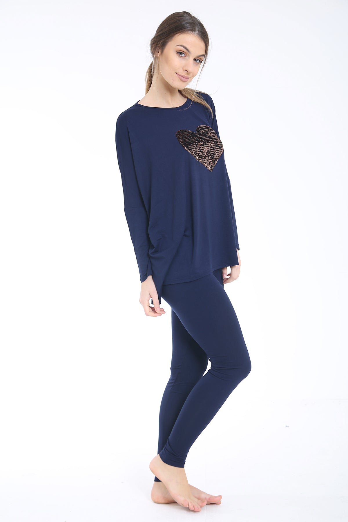 Sequin Heart Embroidered Loungewear