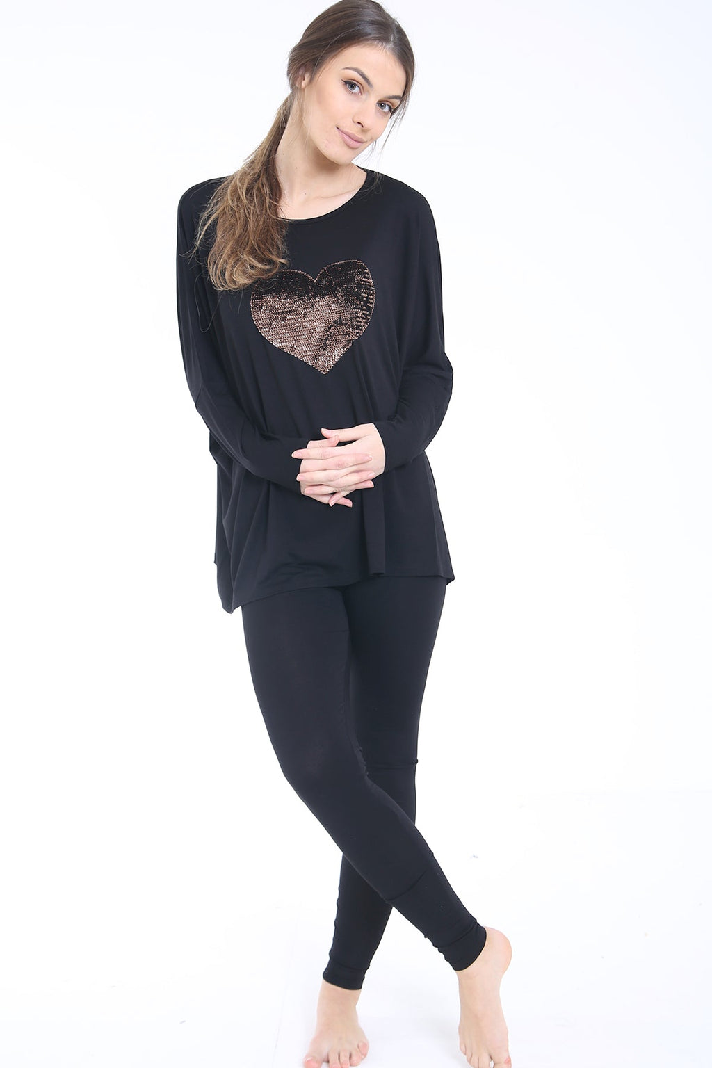 Sequin Heart Embroidered Loungewear